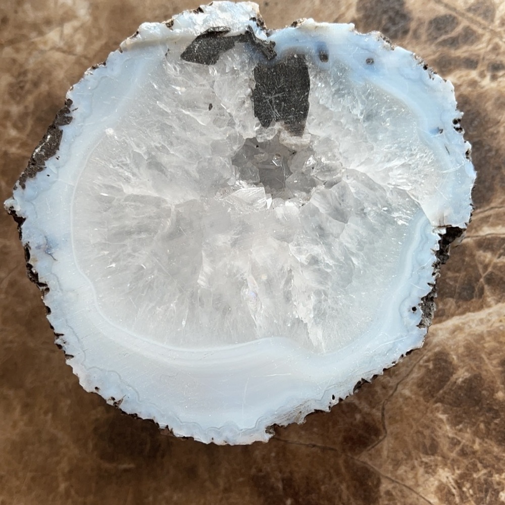 Round quartz geode healing crystal white clear blue